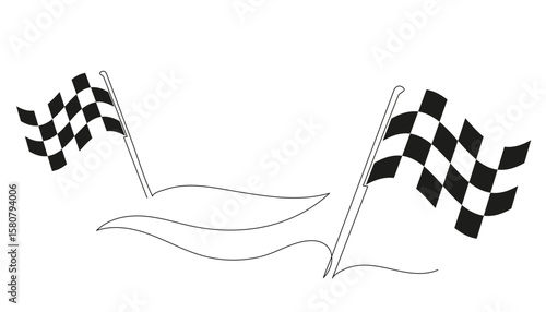 Continuous one line drawing of checkered racing flag waving in the air. Minimalist vector design symbolizing finish line, victory, speed, motorsport, and racing competition.