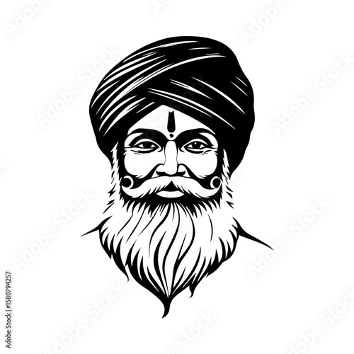 Sikh Clipart illustration, Sikh man, traditional attire, sherwani, turban