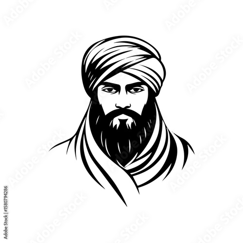 Sikh Clipart illustration, Sikh man, traditional attire, sherwani, turban