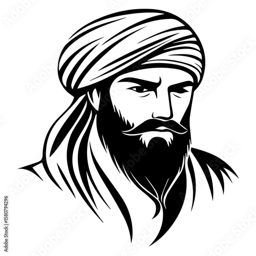Sikh Clipart illustration, Sikh man, traditional attire, sherwani, turban
