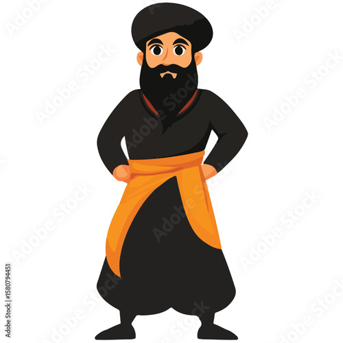 Sikh Clipart illustration, Sikh man, traditional attire, sherwani, turban