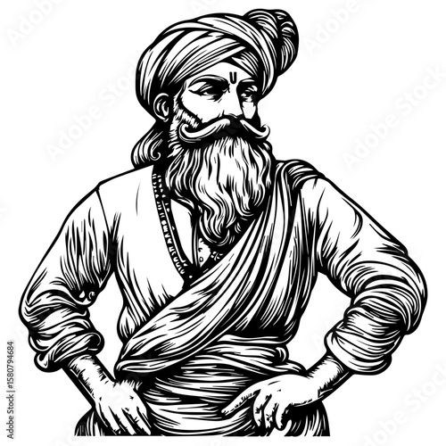 Sikh Clipart illustration, Sikh man, traditional attire, sherwani, turban