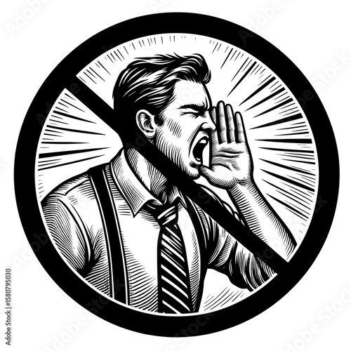 Man shouting loudly against transparent background