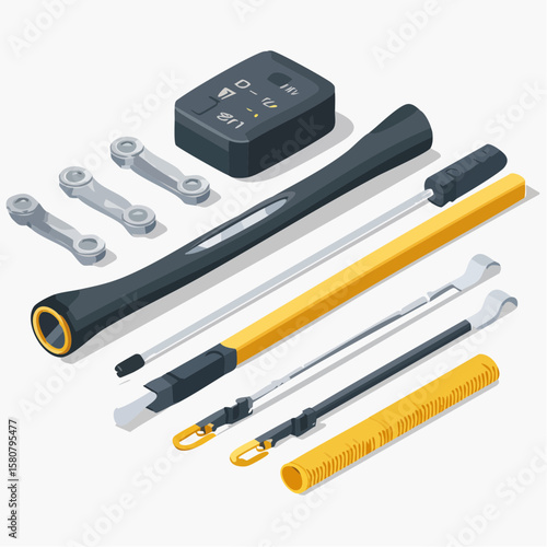 Vector Isometric Illustration of Various Spare Parts for a Road Bicycle for Maintenance and Repair