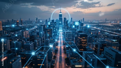 Wallpaper Mural Digital cityscape with wireless connectivity, representing smart city infrastructure. 4k video Torontodigital.ca