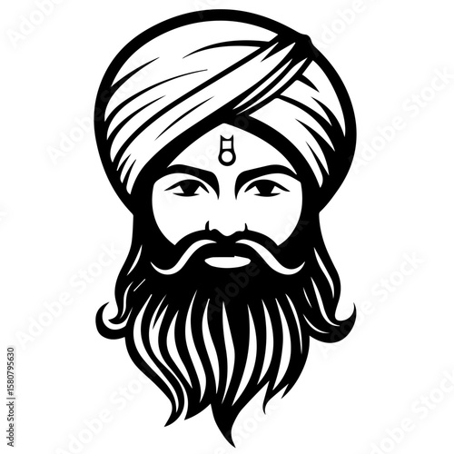 Sikh Clipart illustration, Sikh man, traditional attire, sherwani, turban