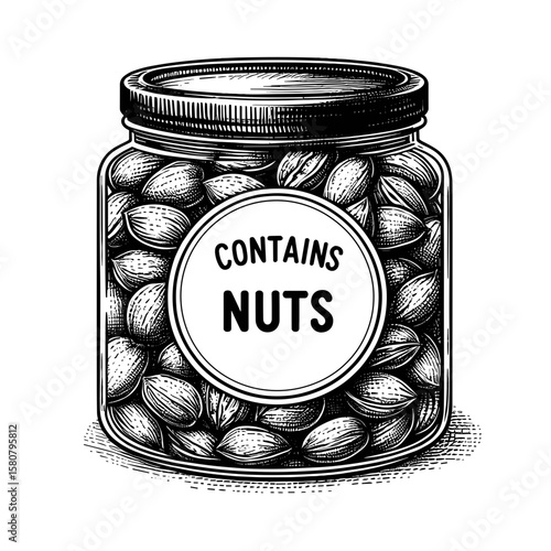 Black and white jar with nuts label