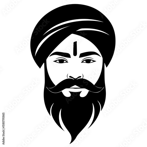Sikh Clipart illustration, Sikh man, traditional attire, sherwani, turban
