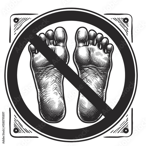 Feet crossed out in black and white prohibition sign