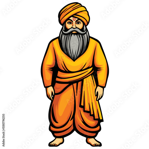 Sikh Clipart illustration, Sikh man, traditional attire, sherwani, turban