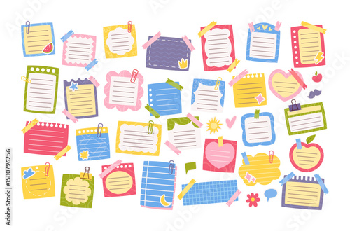 Different colorful paper sticky notes girlish style set with empty copy space design for memo text