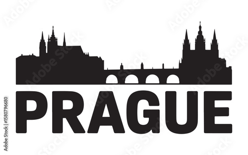 Prague Skyline Silhouette A Detailed Vector Illustration of the Citys Iconic Architecture and Landmarks with Bold Text