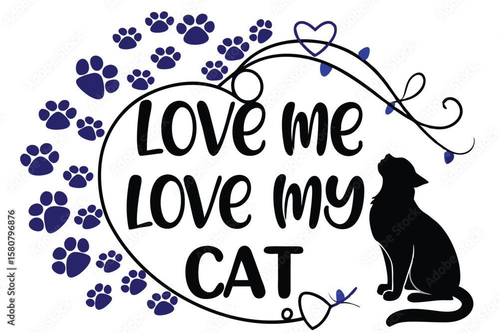 Obraz premium Romantic typography design celebrating love for cats with decorative elements