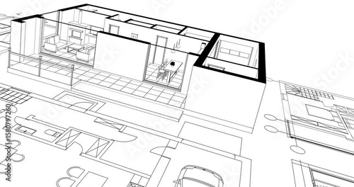 residential house plan interior 3d rendering