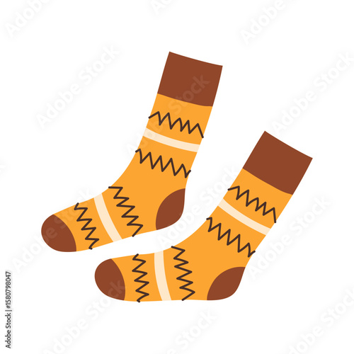 Warm knitted socks with a pattern. Cozy home clothes. Vector illustrations.