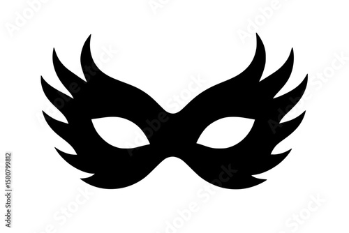 Artistic Black Silhouette of a Decorative Mask with Feathers