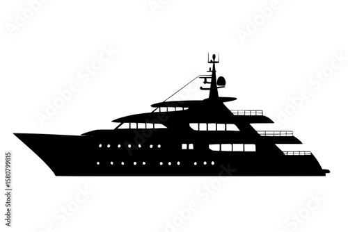 Silhouette of a luxury yacht, black color isolated on white background
