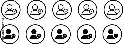 user profile icon. add, remove, approved icon. User profile control sign icon set vector design. New user profile icon. Profile picture. Person symbol

