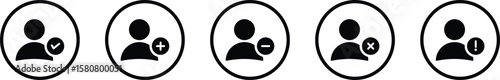 user profile icon. add, remove, approved icon. User profile control sign icon set vector design. New user profile icon. Profile picture. Person symbol
