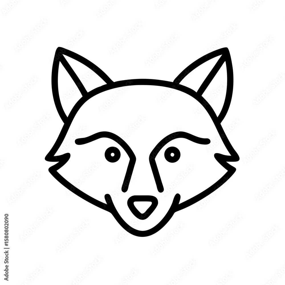 Outline illustration of a fox head with prominent ears and eyes Outline illustration of a fox head with prominent ears and eyes