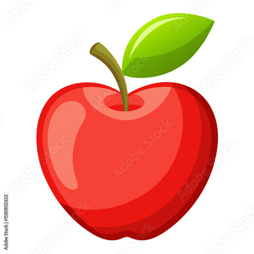 Shiny and clean apple with a single leaf isolated on white background