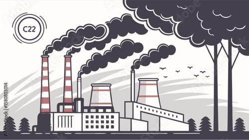 Industrial factory pollution causing air pollution and environmental damage with smoke and emissions c22