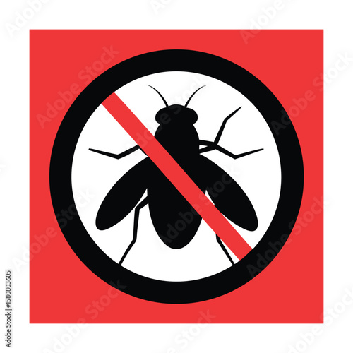 No Flies Vector with Black Fly and Ban Symbol