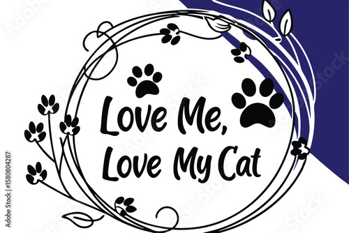 Romantic typography design celebrating love for cats with elegant script and decorative elements