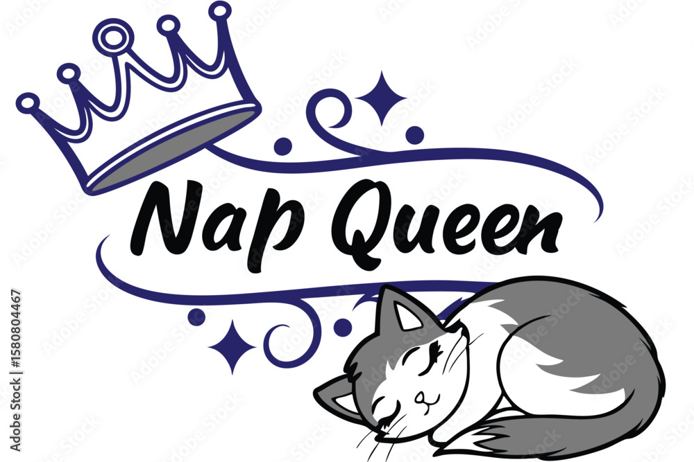 Naklejka premium Elegant serif font cat sleeping peacefully in a curled pose