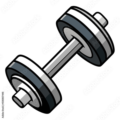 Single chrome dumbbell with black grip isolated on white background