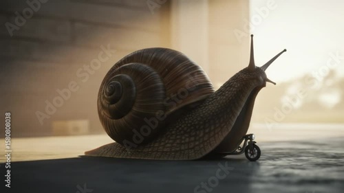 Snail rides a tiny scooter