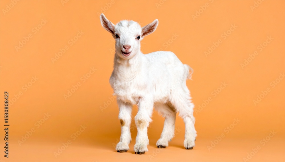 Fototapeta premium Playful Goat Kid on Orange Background