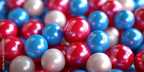 Colorful Glossy Balls in Red, Blue, and Silver Arranged Together