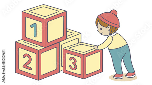 Child playing with number blocks educational toy for kids early learning and creative development activity game
