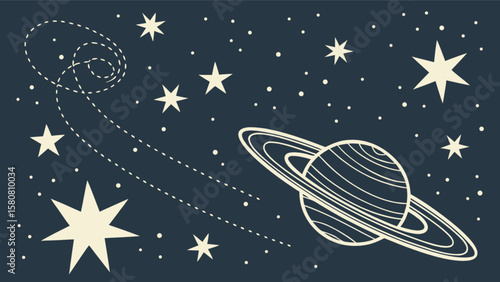 Explore the universe saturn and stars celestial space themed background illustration vector graphic design