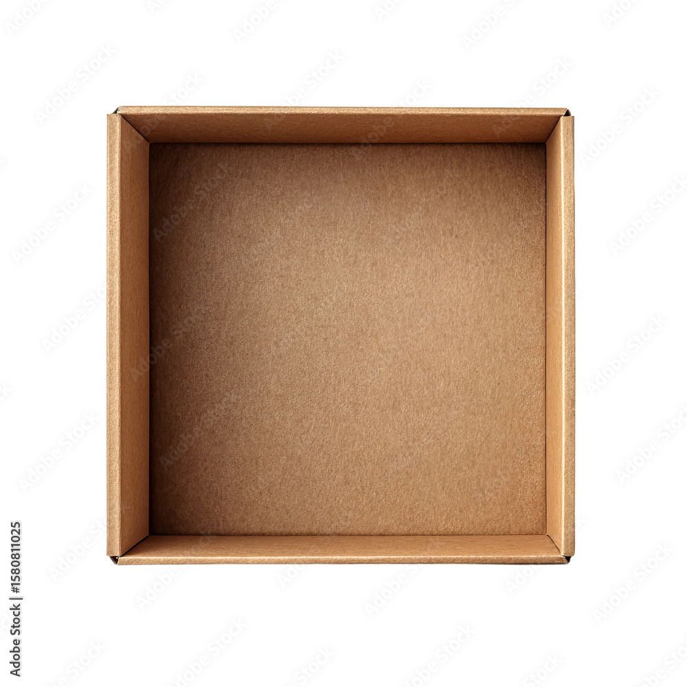 Fototapeta premium Cardboard Box from Above: A minimalist composition of a cardboard box viewed from above, its brown interior and clean lines highlighting the simplicity of this common object.
