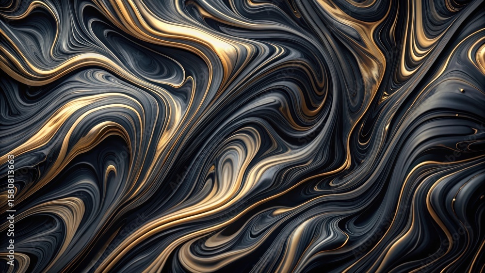 Fototapeta premium Abstract Swirling Dark and Gold Hues, Elegant Fluid Design for Modern Backgrounds