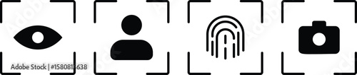 Recognition, scan identification icon set. Fingerprint icon. Identification and verification icon set. Eye scan icons. Face ID and eye scan
