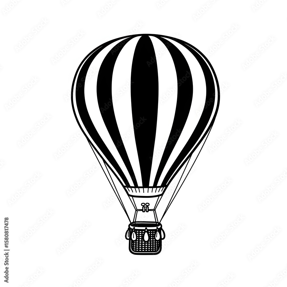 Obraz premium Hot air balloon graphic illustration, black and white design (Generative AI)