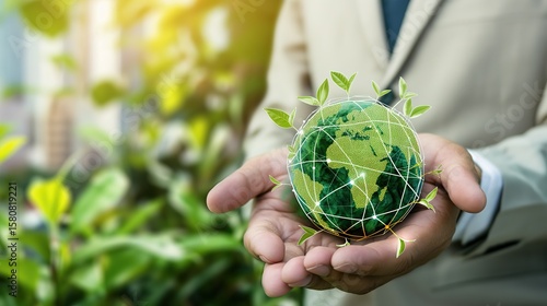 Green Company Concept: Businessmen Holding the World