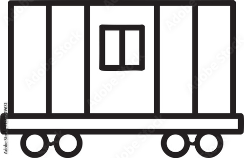 Simple Black and White Outline Illustration of a Train Car with a Window and Wheels
