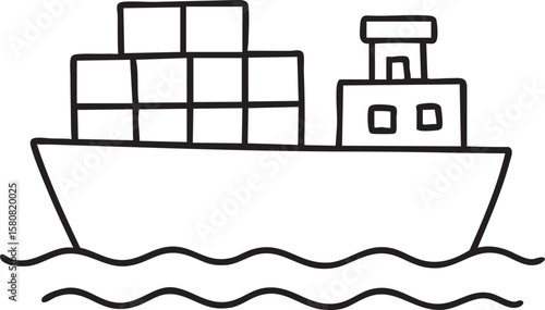 black and white cargo ship on water clip art preview