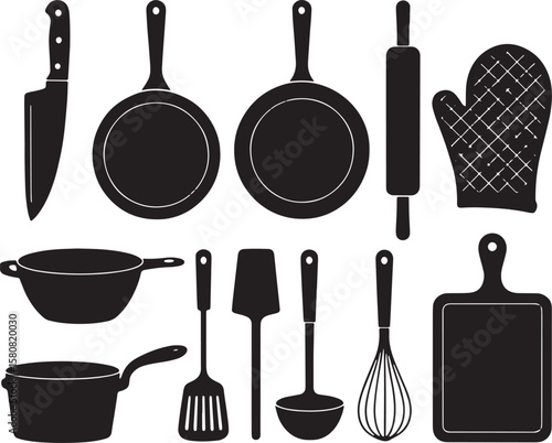 Collection of Kitchen Utensils and Cookware Silhouettes