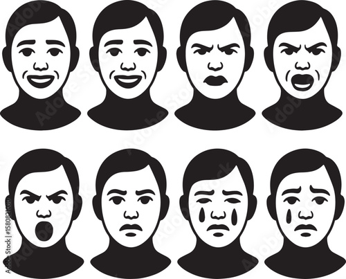 Set of Diverse Male Faces Displaying Emotional Expressions