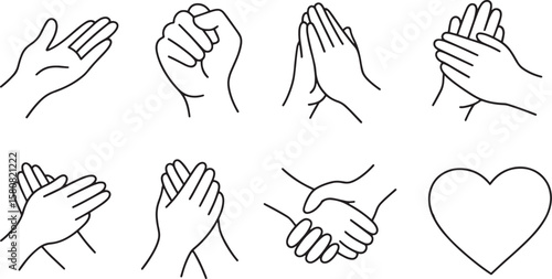 Diverse Hand Gestures Including Fist, Prayer, and Professional Handshake