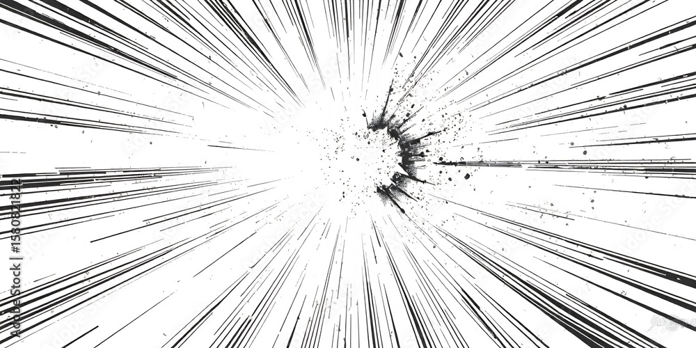 Obraz premium Abstract monochrome zoom lines converging to a central burst on a white background