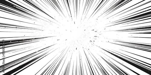 A black and white abstract background with radial lines converging to a central point