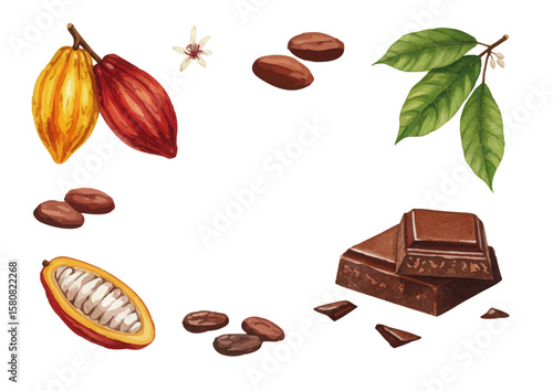 Vector watercolor cacao / 水彩テイストのカカオ・チョコレートイラスト