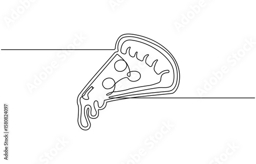 Pizza slice continuous line. Continuous one line drawing of pizza, Hand Drawn Symbol Vector Illustration.