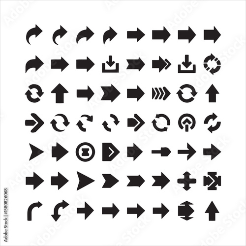 Collection of diverse black arrow symbols and navigation icons